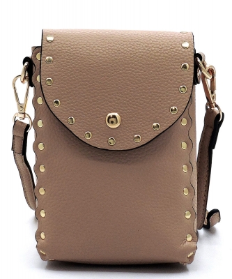 Fashion Studded Cell Phone Purse Crossbody Bag 87411 TAUPE